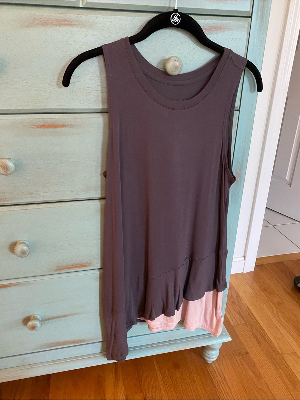 LOGO Sleeveless Layered Tank Top in Mauve with Pink Hem